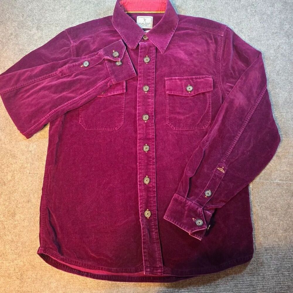 Y2K Marc Ecko No 72 Times Square Burgundy Velvet Button Up Shirt Men’s M